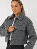 Cropped Textured Wool-Blend Bomber Jacket