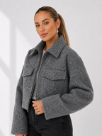 Cropped Textured Wool-Blend Bomber Jacket