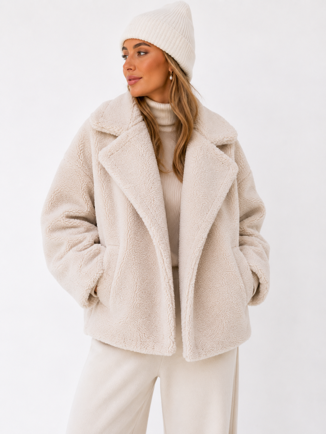 Premium Teddy Shearling Jacket in Cream