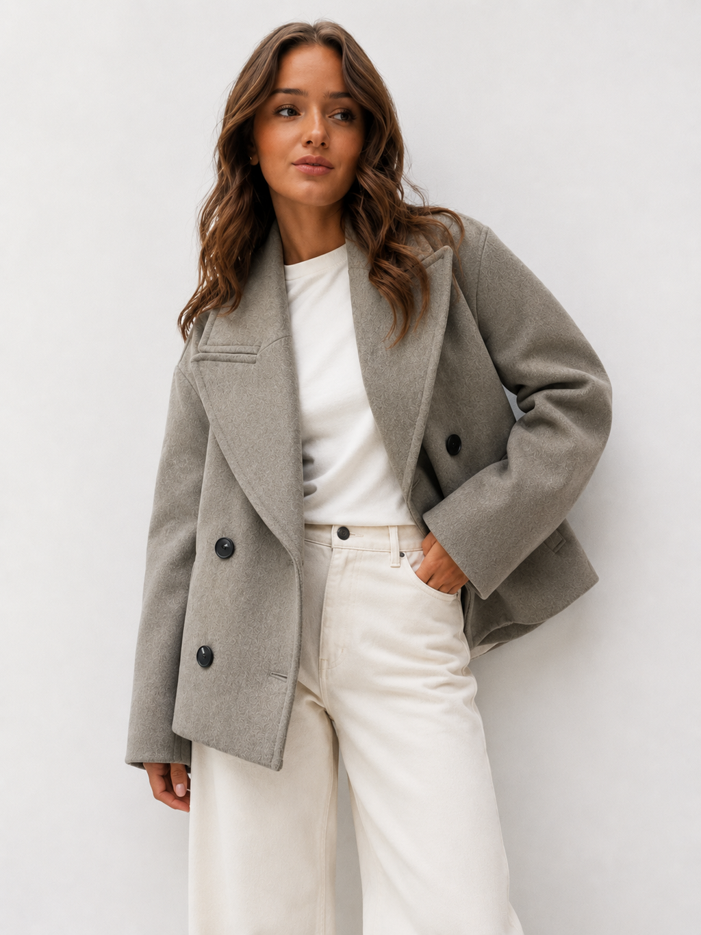 Oversized Double-Breasted Wool Blend Pea Coat