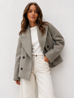 Oversized Double-Breasted Wool Blend Pea Coat