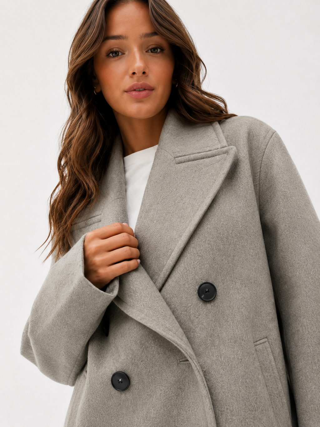 Oversized Double-Breasted Wool Blend Pea Coat