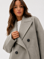 Oversized Double-Breasted Wool Blend Pea Coat
