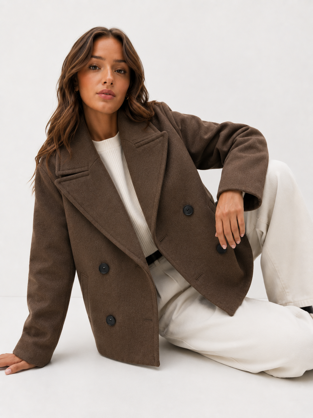 Oversized Double-Breasted Wool Blend Pea Coat