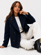 Oversized Double-Breasted Wool Blend Pea Coat