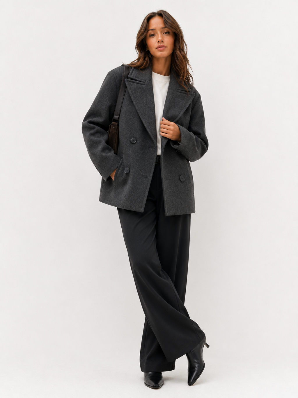 Oversized Double-Breasted Wool Blend Pea Coat