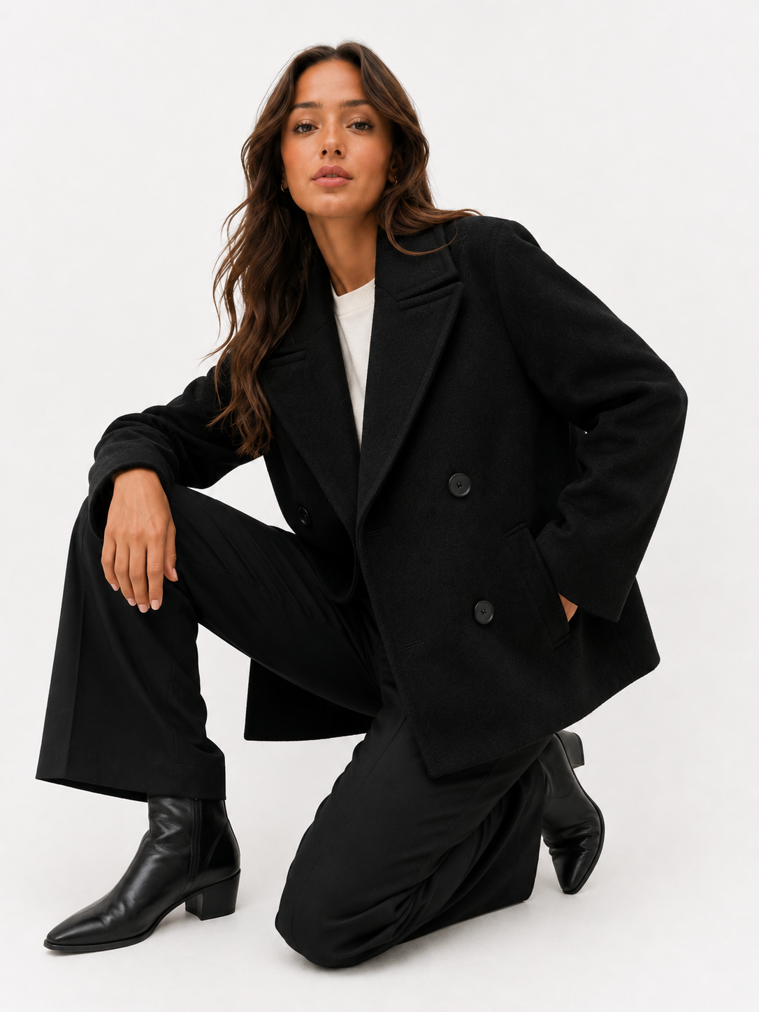 Oversized Double-Breasted Wool Blend Pea Coat