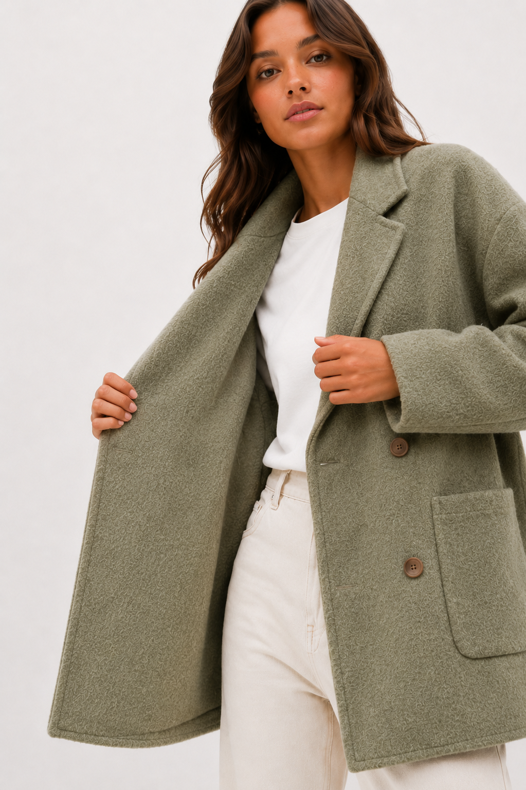 Oversized Textured Wool-Blend Short Coat