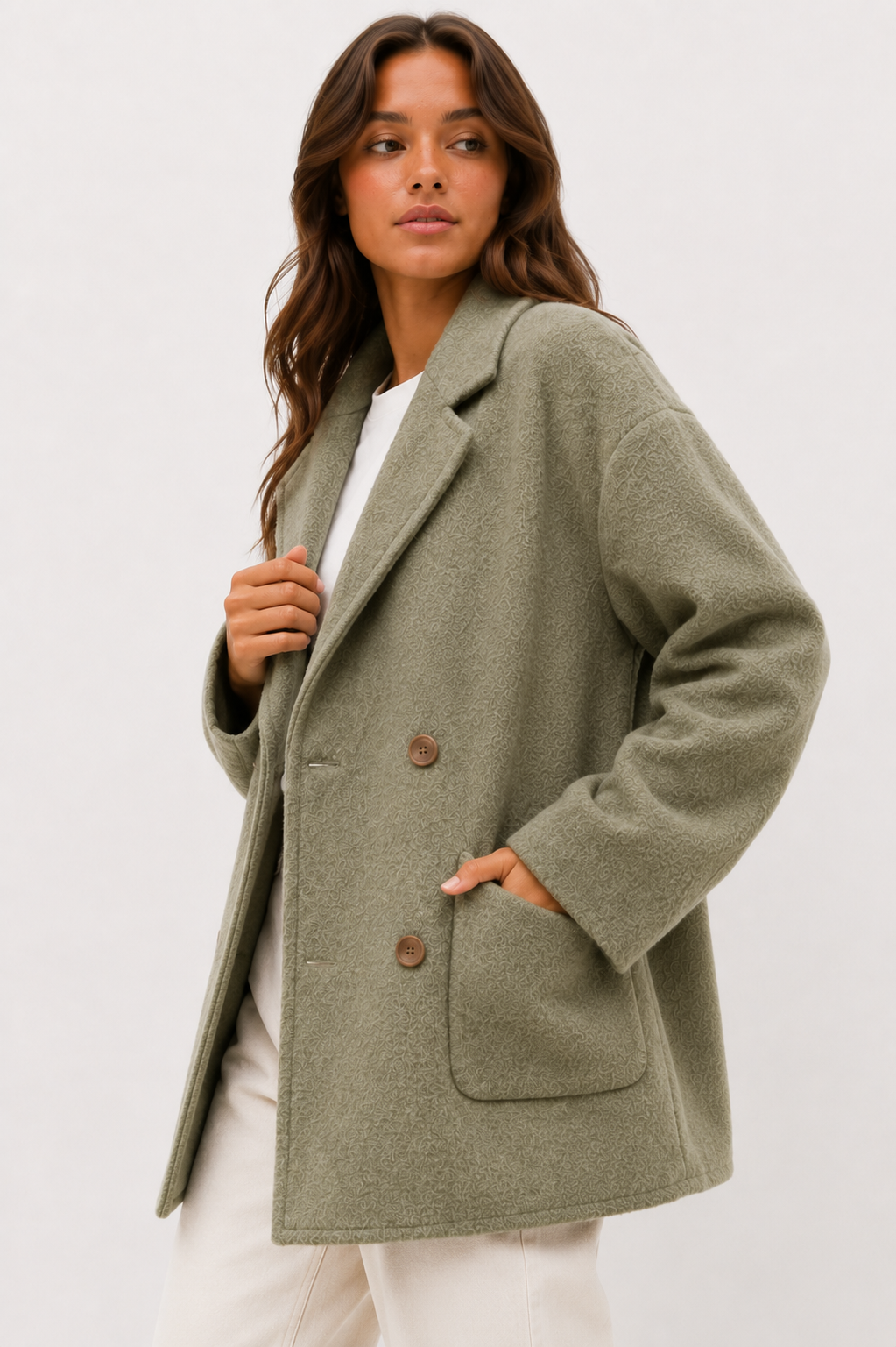 Oversized Textured Wool-Blend Short Coat