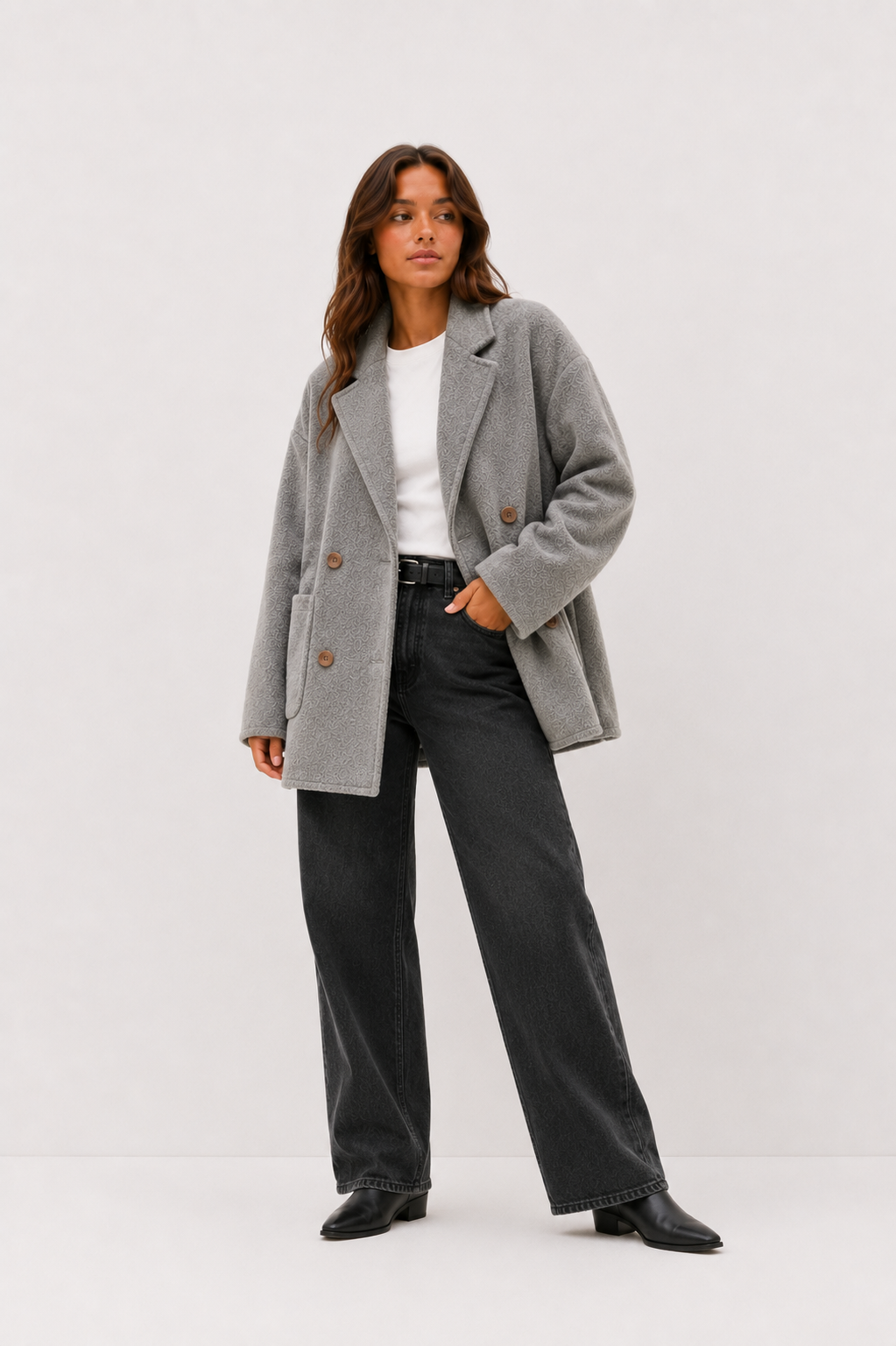Oversized Textured Wool-Blend Short Coat