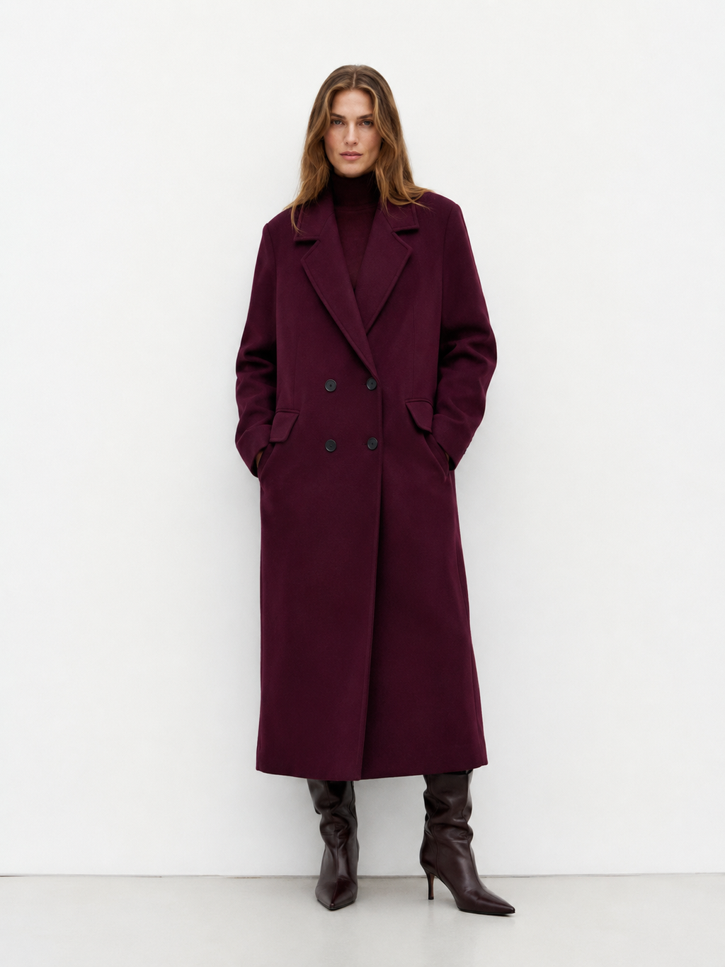 Double Breasted Wool Blend Longline Coat