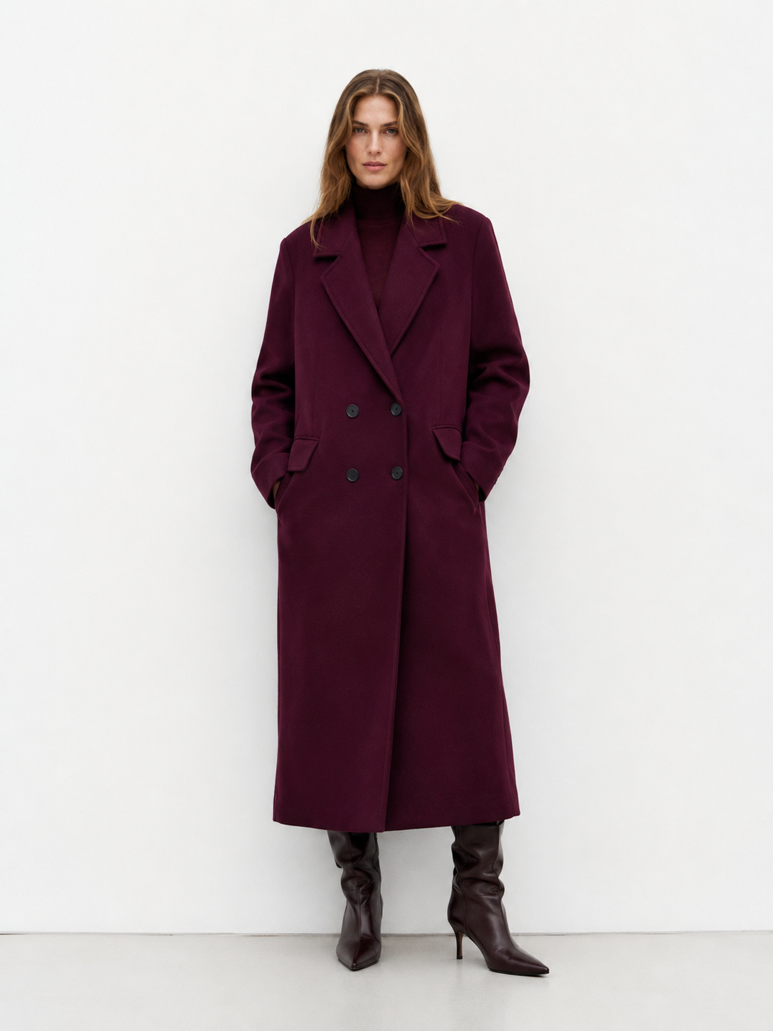 Double Breasted Wool Blend Longline Coat