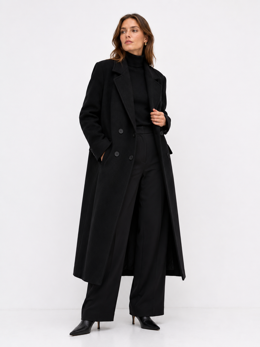 Double Breasted Wool Blend Longline Coat