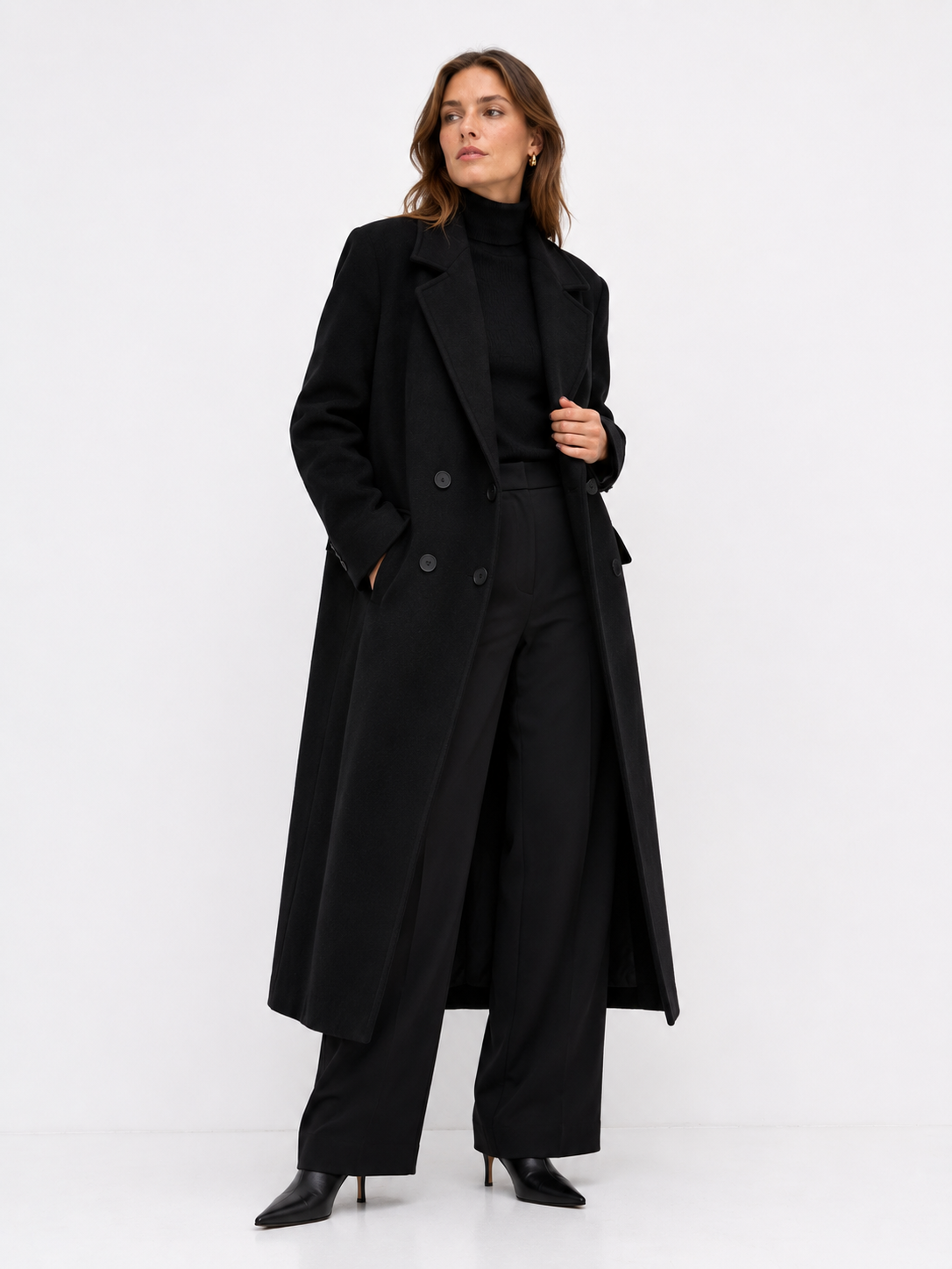 Double Breasted Wool Blend Longline Coat