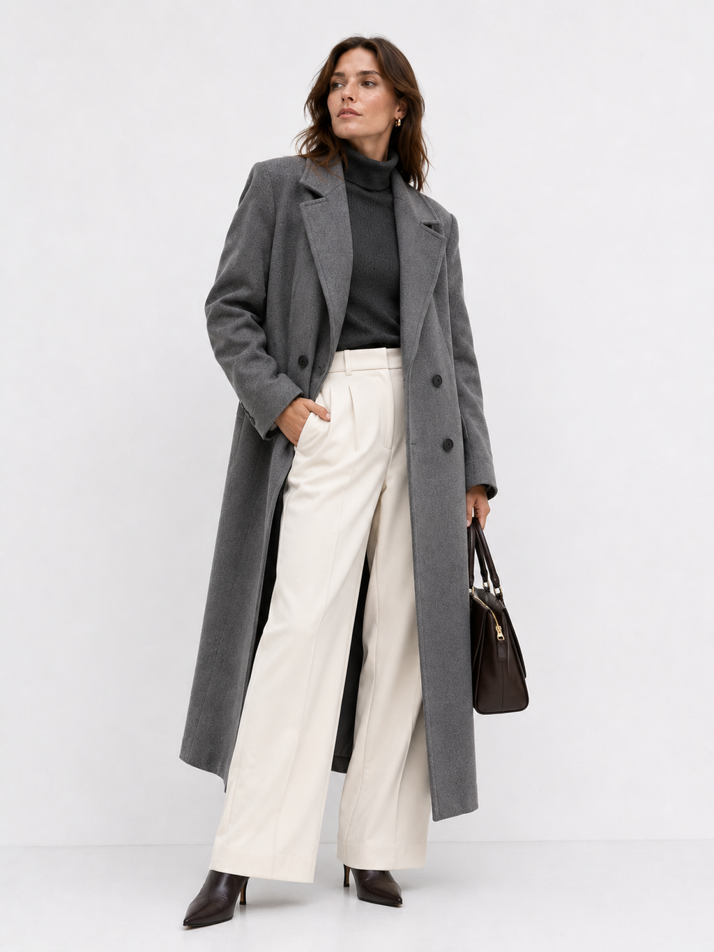 Double Breasted Wool Blend Longline Coat