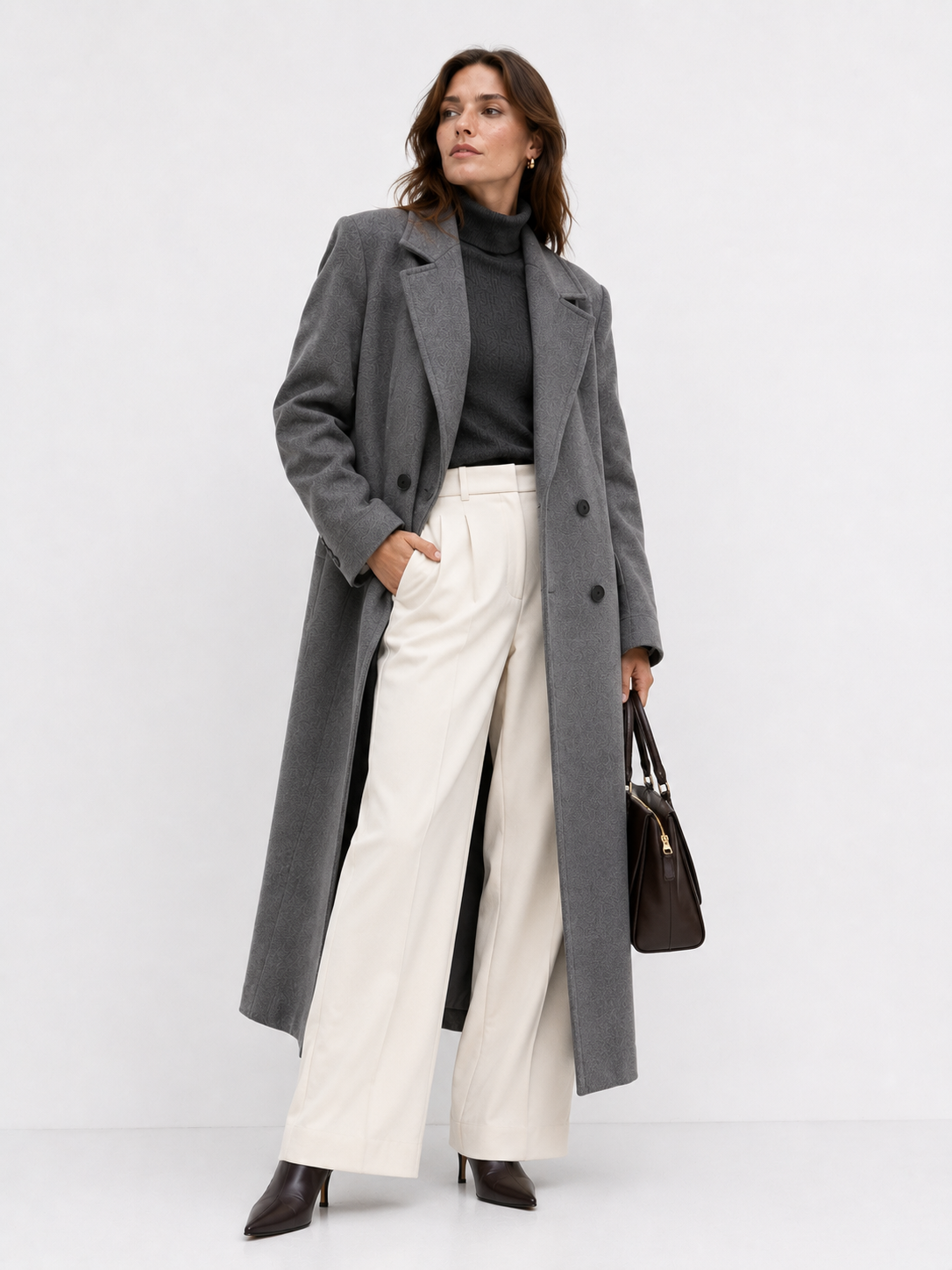 Double Breasted Wool Blend Longline Coat