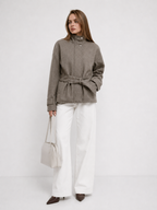 Belted High-Neck Wool Blend Jacket
