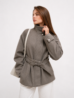 Belted High-Neck Wool Blend Jacket