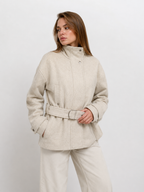 Belted High-Neck Wool Blend Jacket