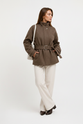 Belted High-Neck Wool Blend Jacket