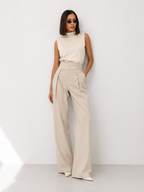 High-Waisted Draped Barrel-Leg Trousers