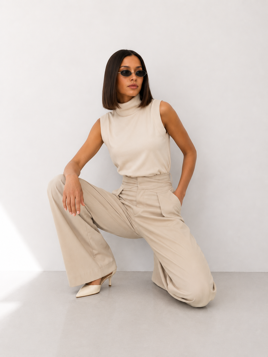High-Waisted Draped Barrel-Leg Trousers