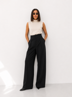 High-Waisted Draped Barrel-Leg Trousers