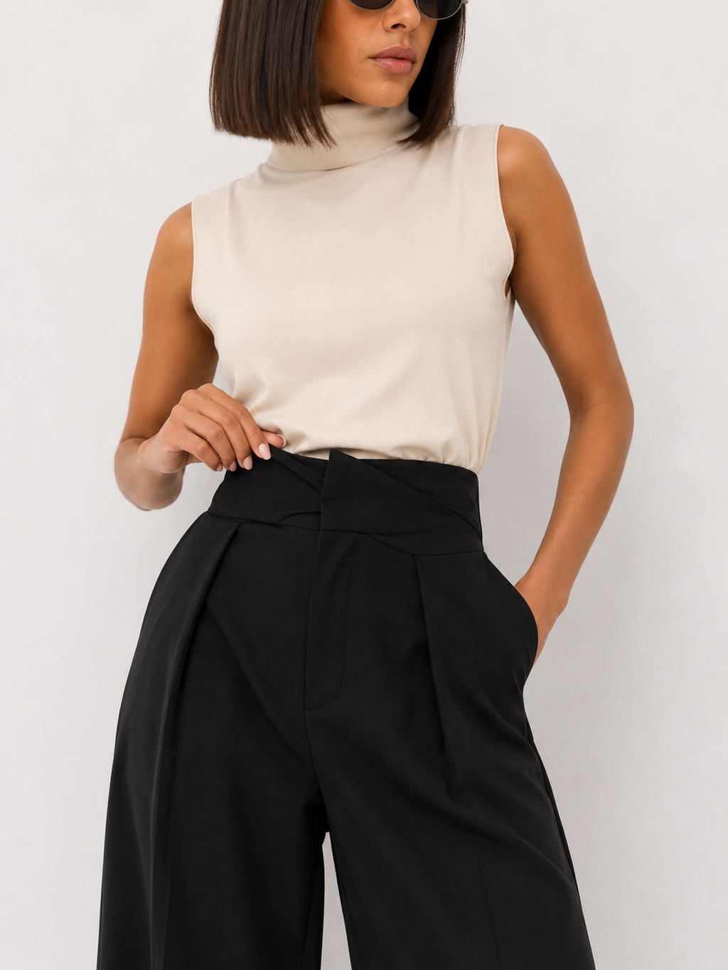 High-Waisted Draped Barrel-Leg Trousers