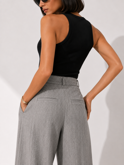 Belted Pinstripe Wide-Leg Trousers