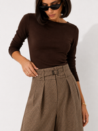 High-Waisted Checked Wide-Leg Trousers