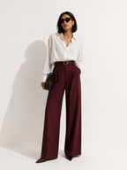 Belted High-Waisted Wide-Leg Trousers