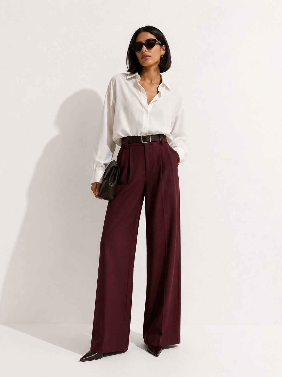 Belted High-Waisted Wide-Leg Trousers