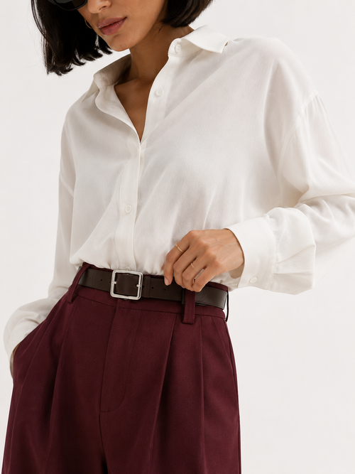 Belted High-Waisted Wide-Leg Trousers