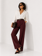 Belted High-Waisted Wide-Leg Trousers