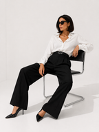 Belted High-Waisted Wide-Leg Trousers