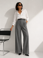 Belted High-Waisted Wide-Leg Trousers