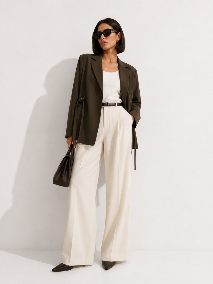 Single-Breasted Blazer with Adjustable Side Ties