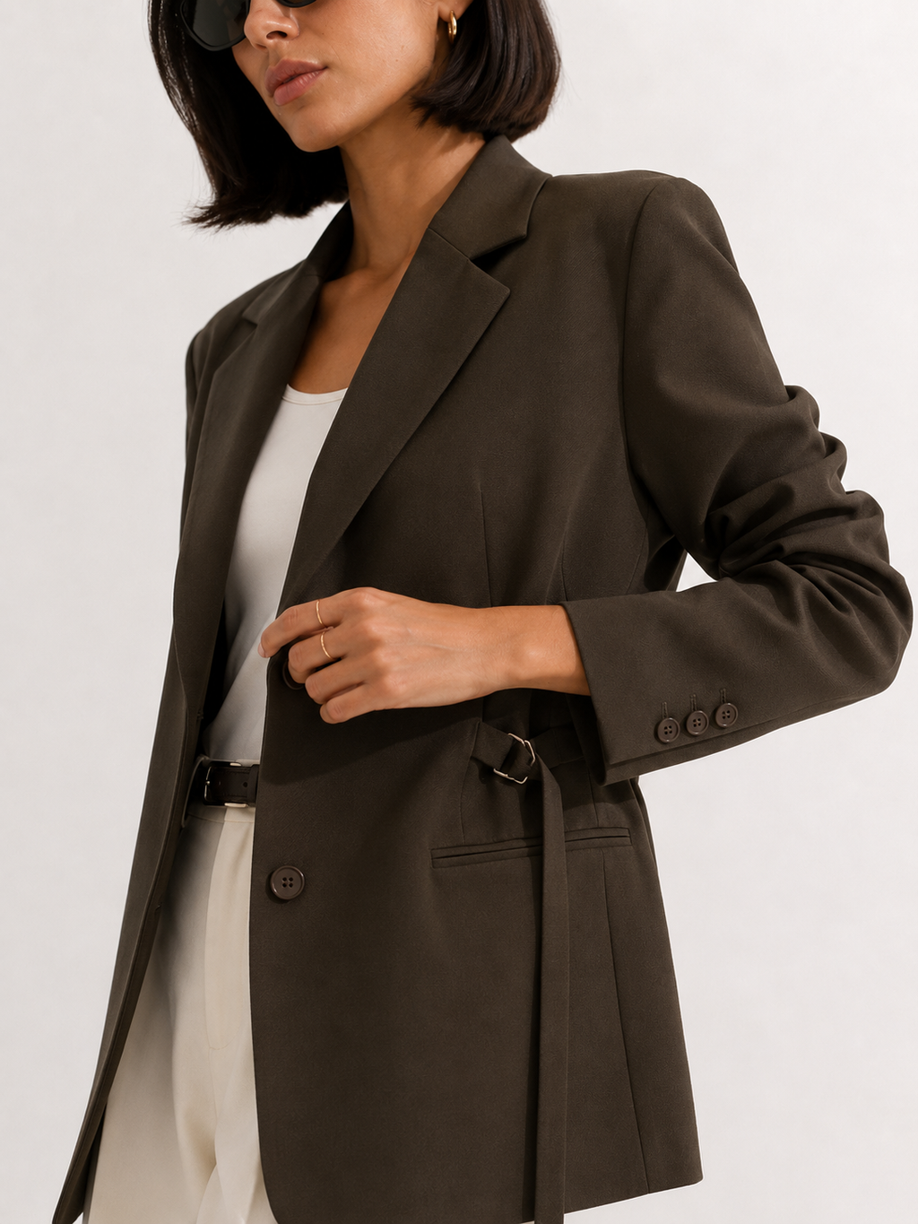 Single-Breasted Blazer with Adjustable Side Ties