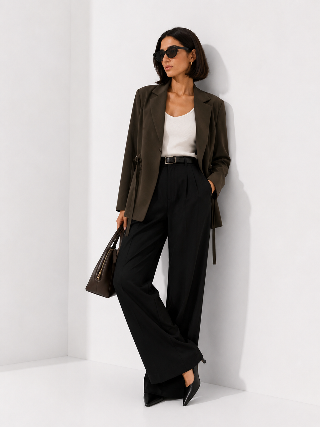 Single-Breasted Blazer with Adjustable Side Ties