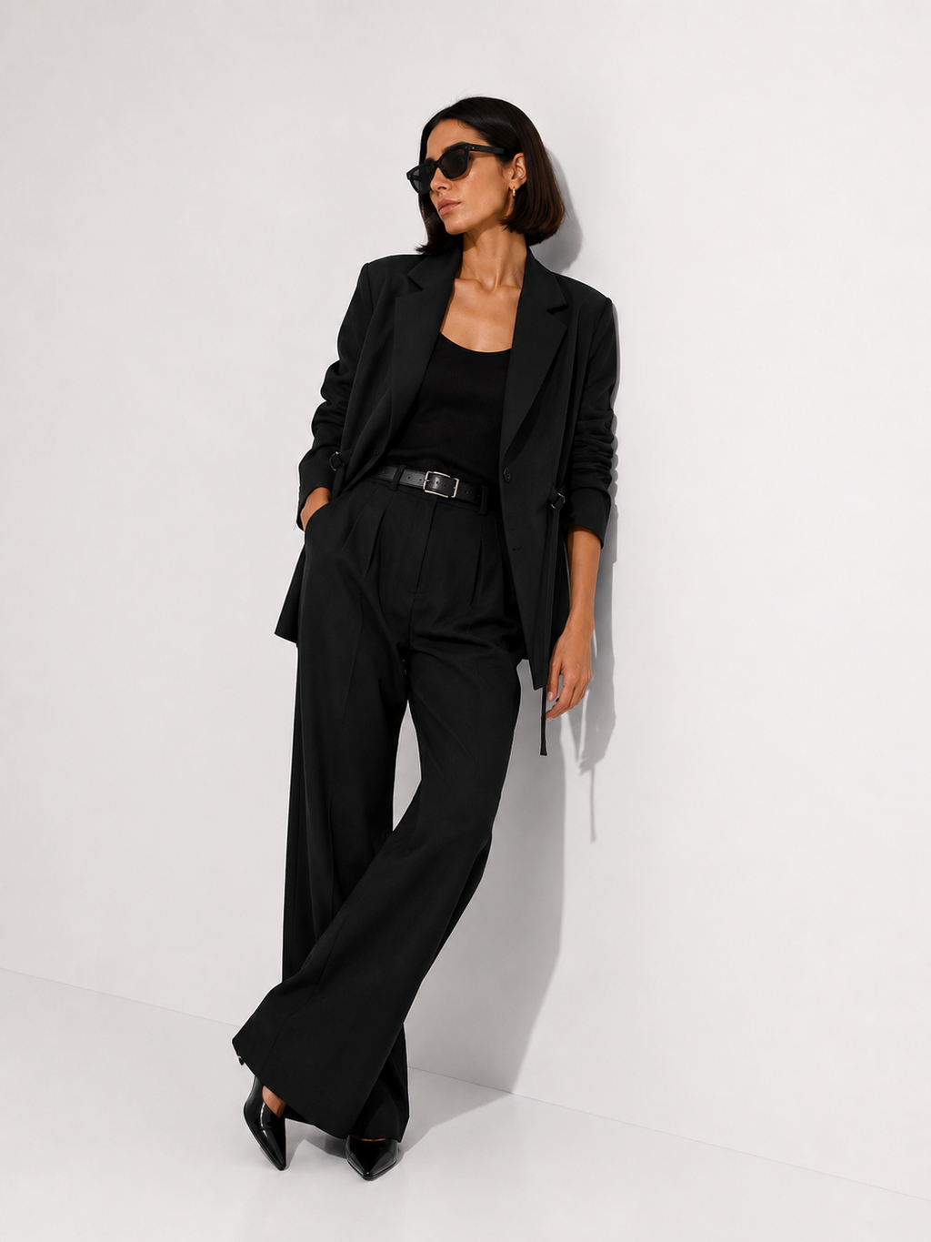 Single-Breasted Blazer with Adjustable Side Ties
