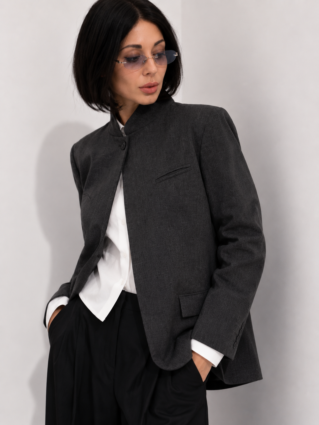 Stand-Collar Structured Blazer
