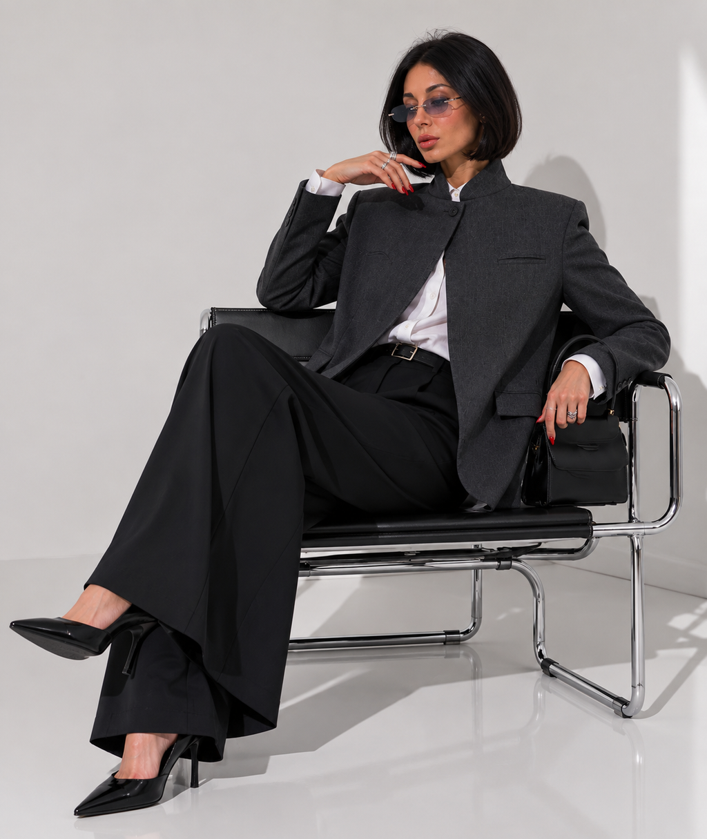 Stand-Collar Structured Blazer