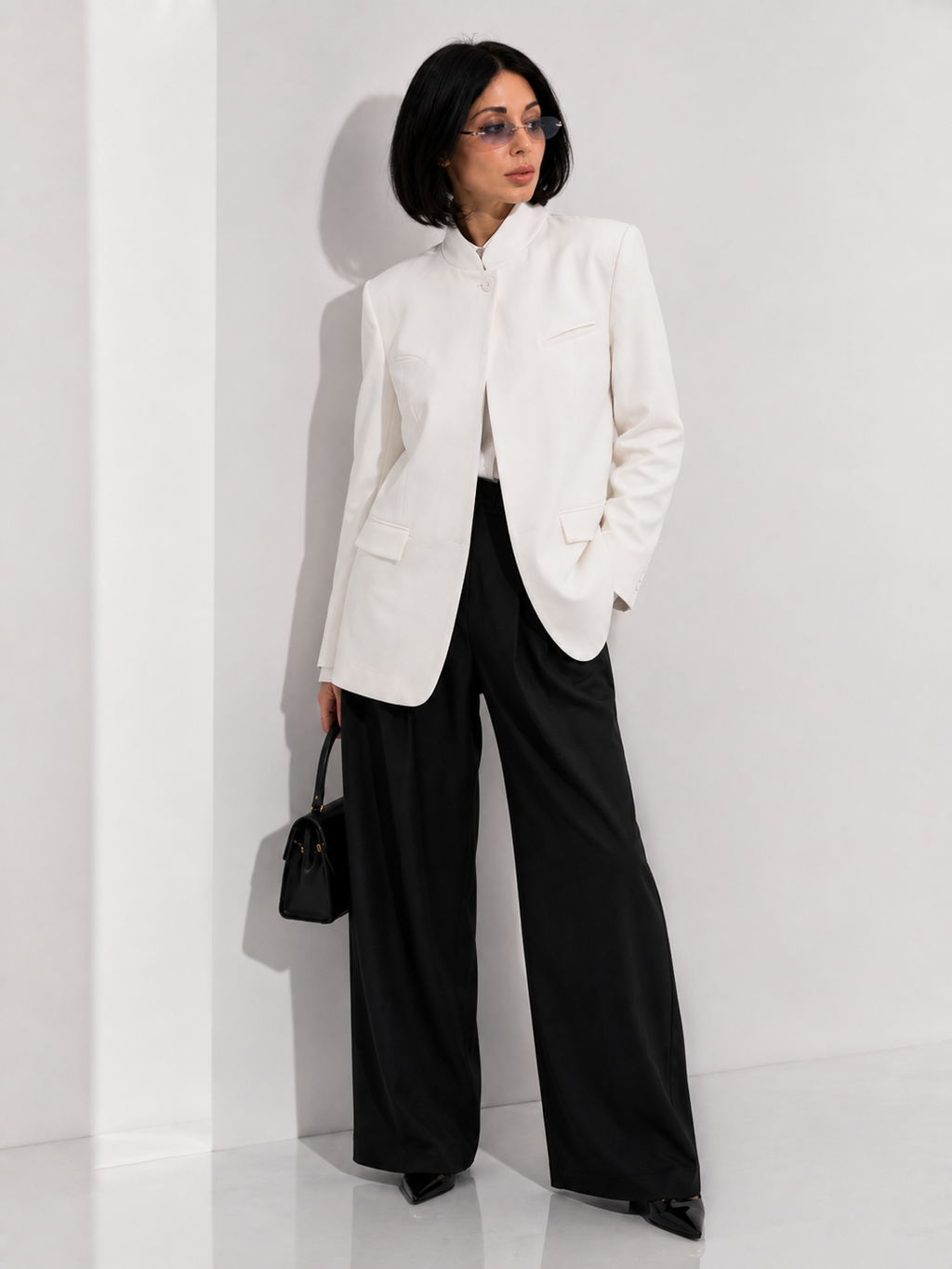 Stand-Collar Structured Blazer