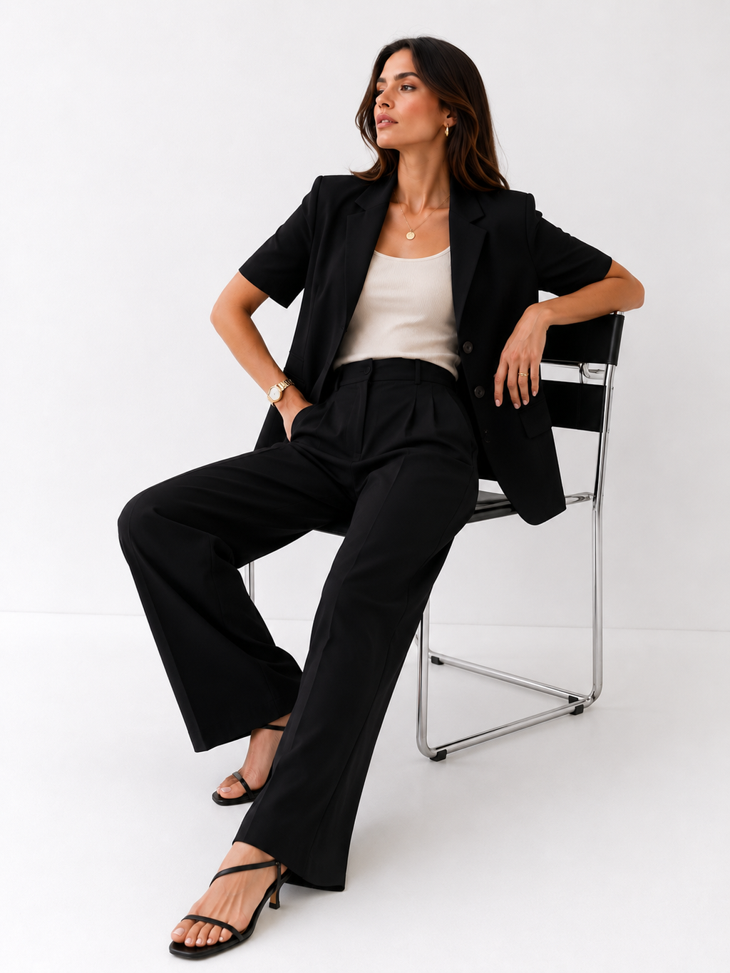 Relaxed Short-Sleeve Cropped Blazer