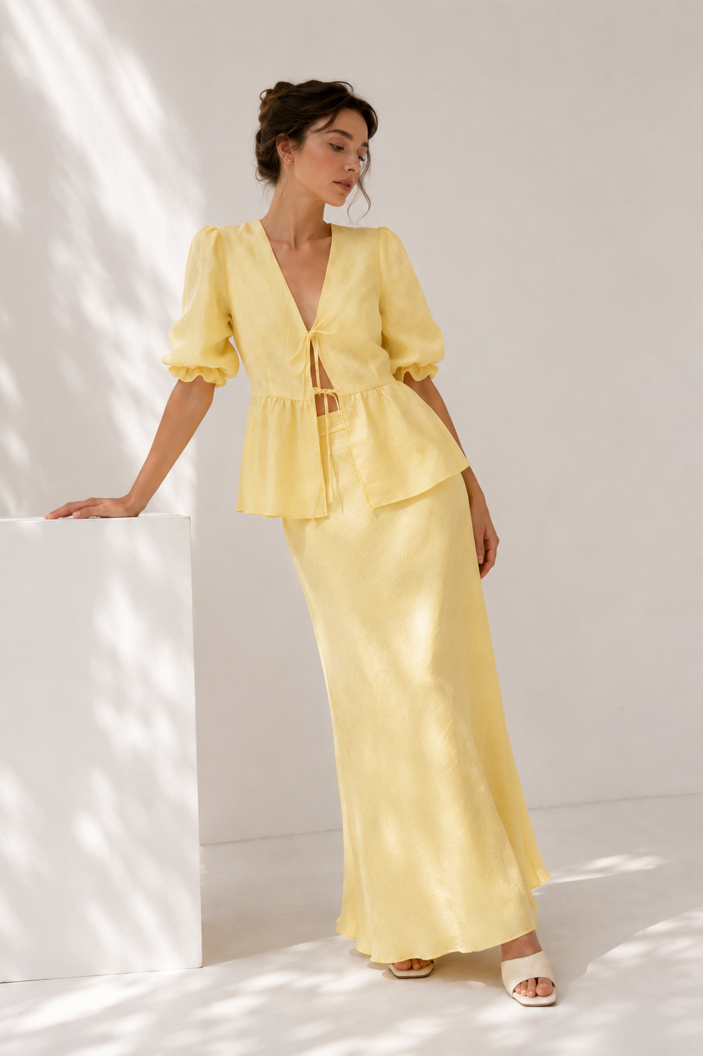 Tie-Front Blouse & Maxi Skirt Co-Ord Set