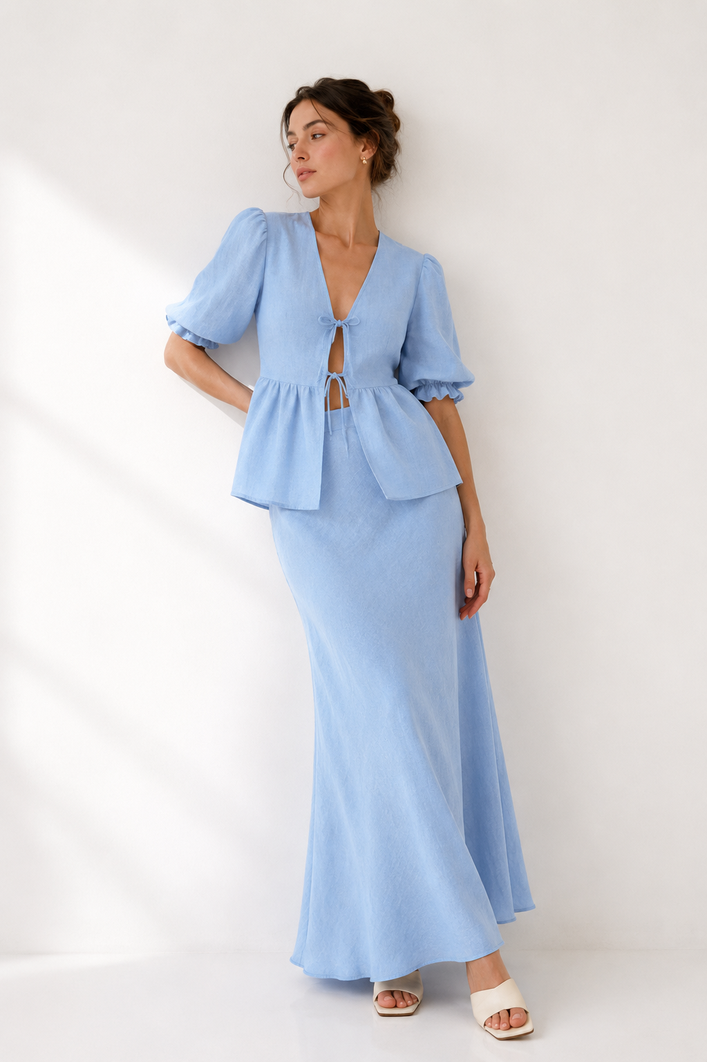 Tie-Front Blouse & Maxi Skirt Co-Ord Set