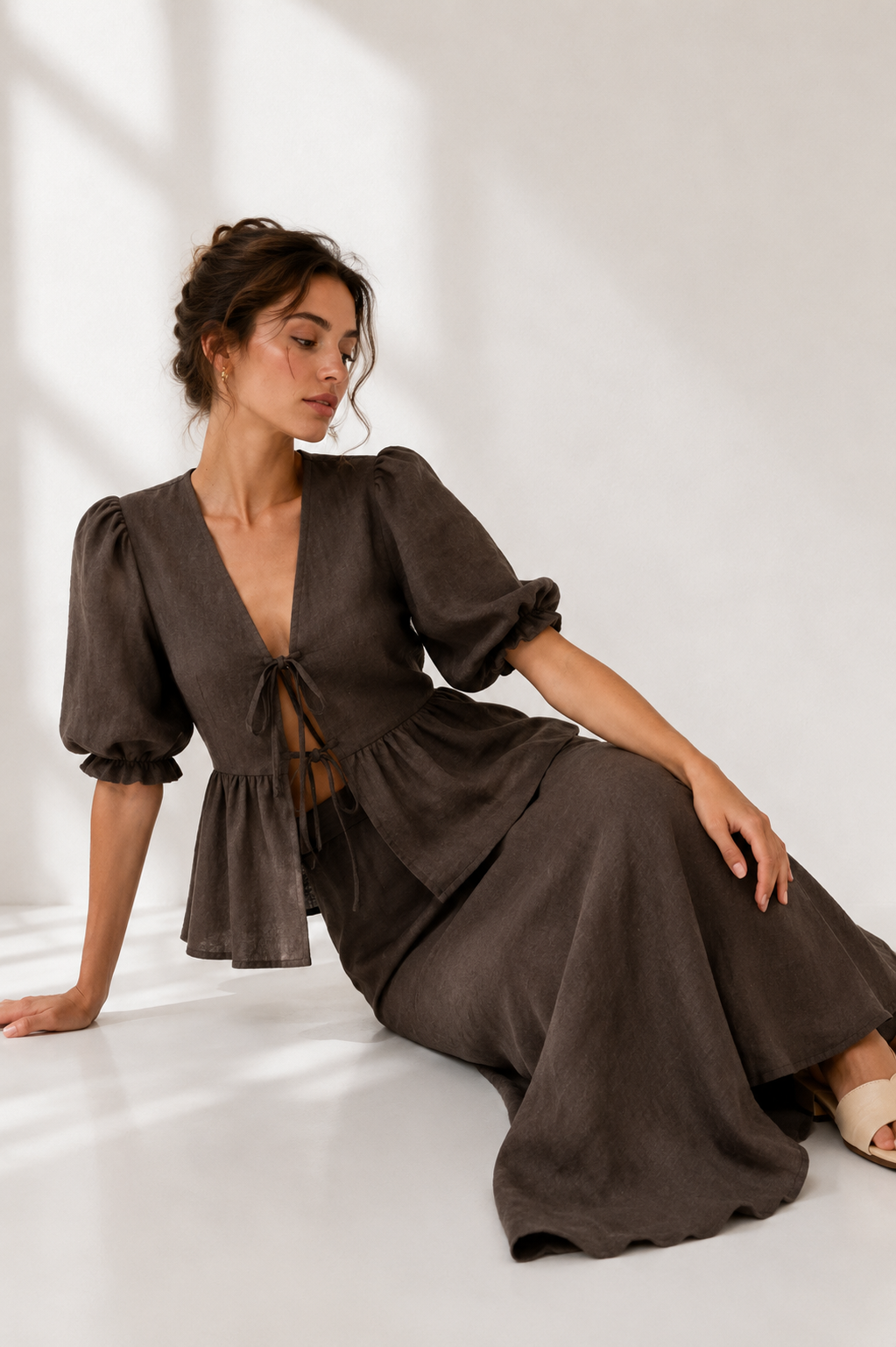 Tie-Front Blouse & Maxi Skirt Co-Ord Set