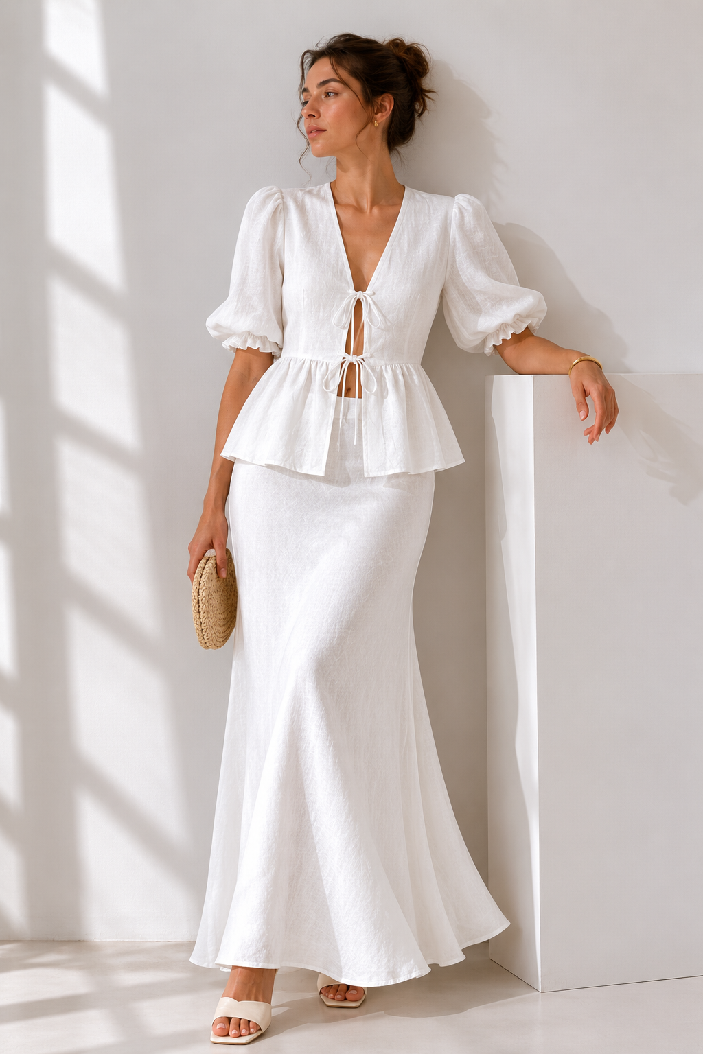 Tie-Front Blouse & Maxi Skirt Co-Ord Set
