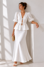 Tie-Front Blouse & Maxi Skirt Co-Ord Set