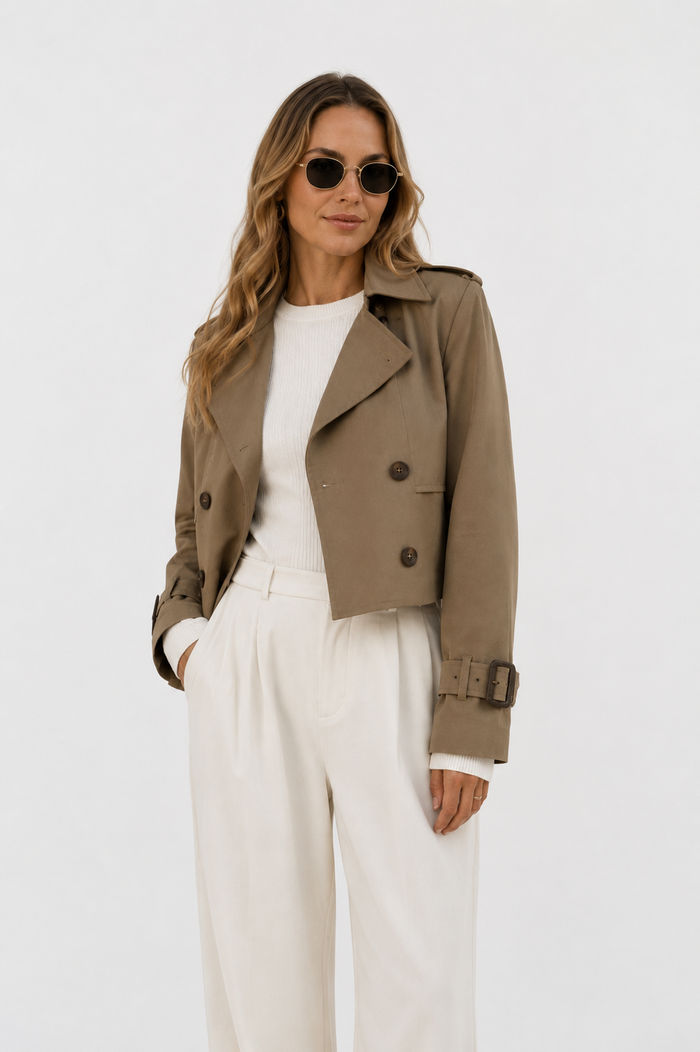 Cropped Double-Breasted Trench Jacket